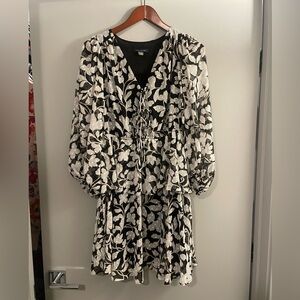 Tommy Hilfiger Black and White Floral Long Sleeve Dress